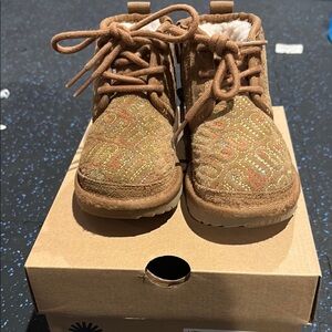 Brown Kids Shoes with Patterned Design